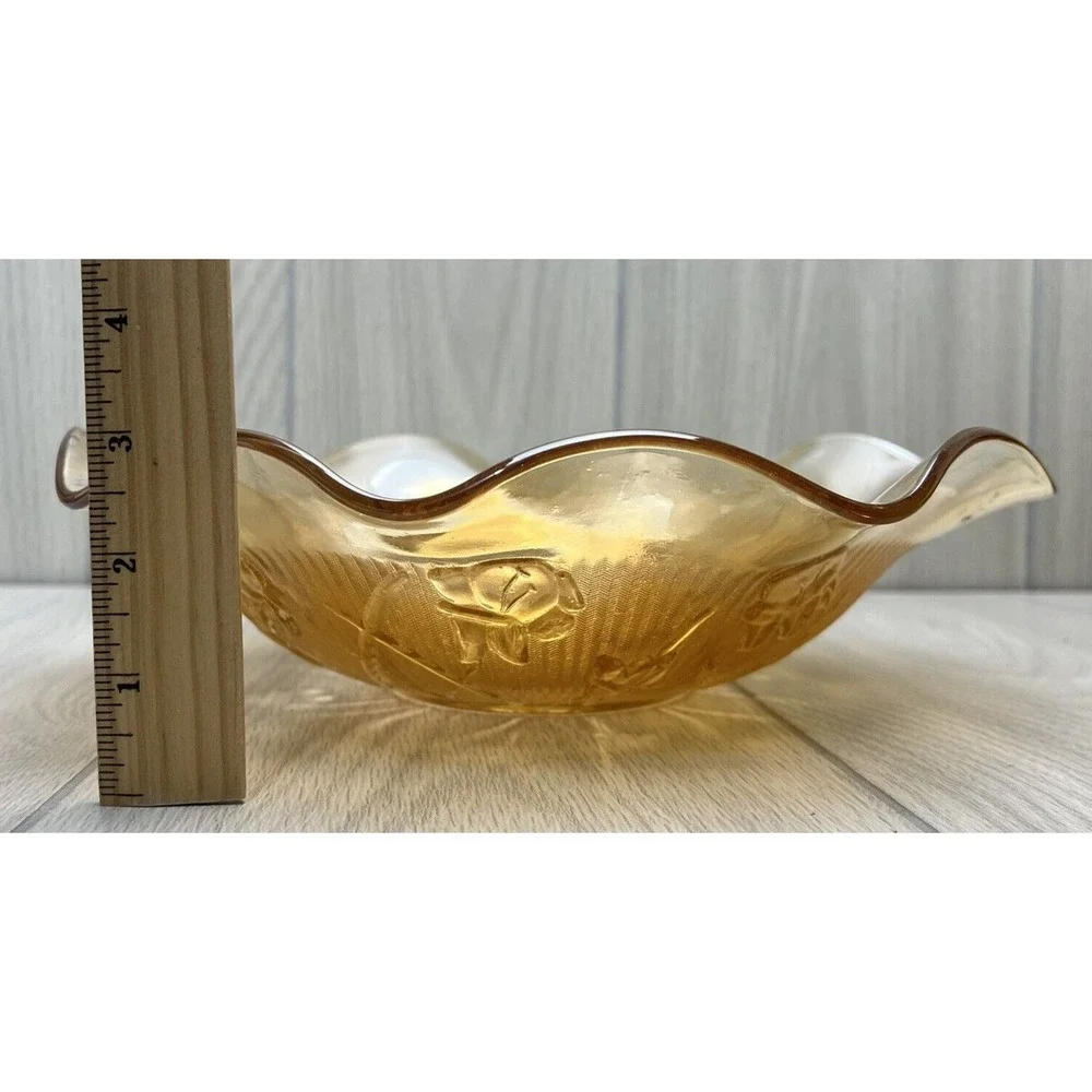 Vtg Smoked Amber Lusterware Glass Bowl Decorative Fruit Serving Centerpiece